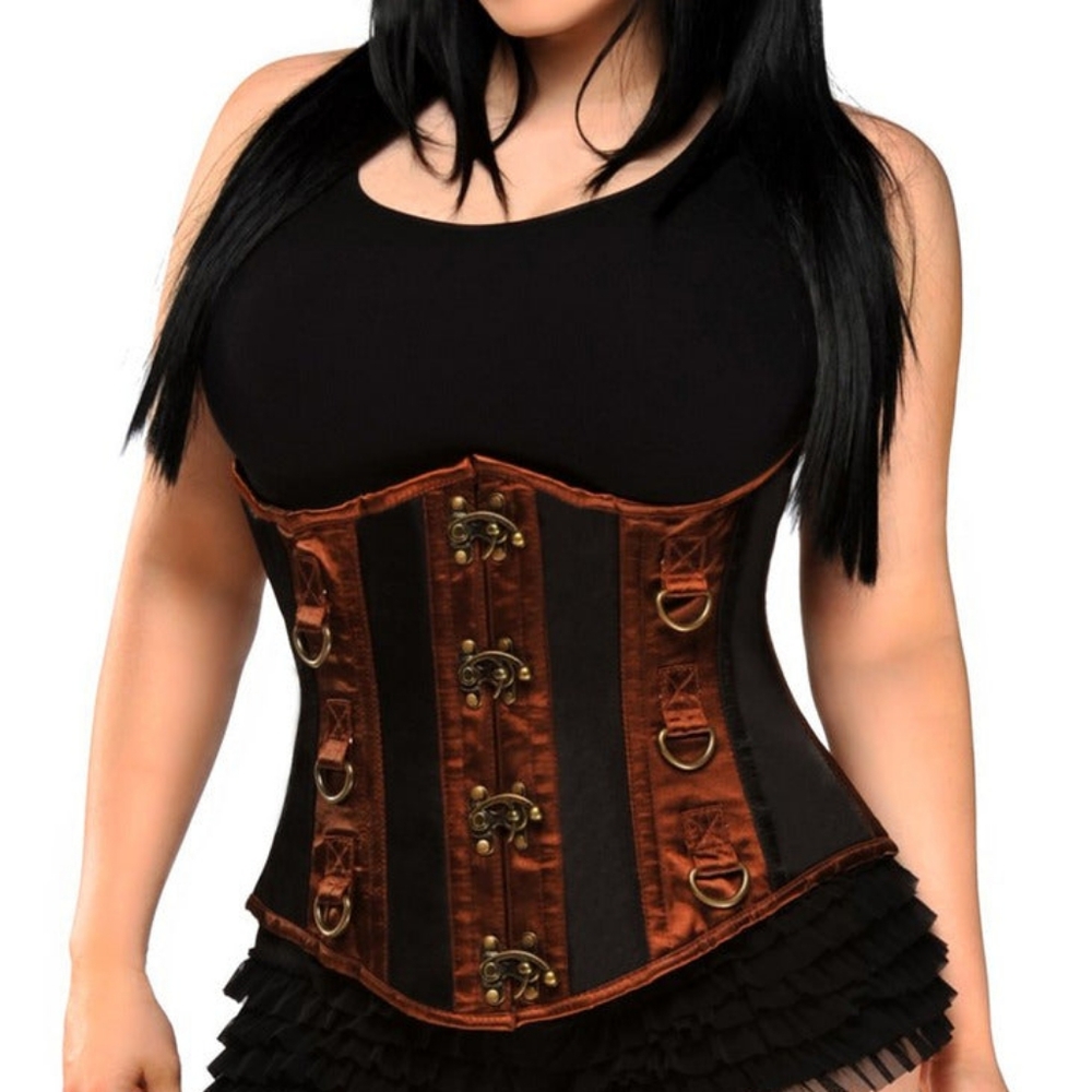 Daisy Corset black and brown steel boned underbust corset size 6x waist 46-49